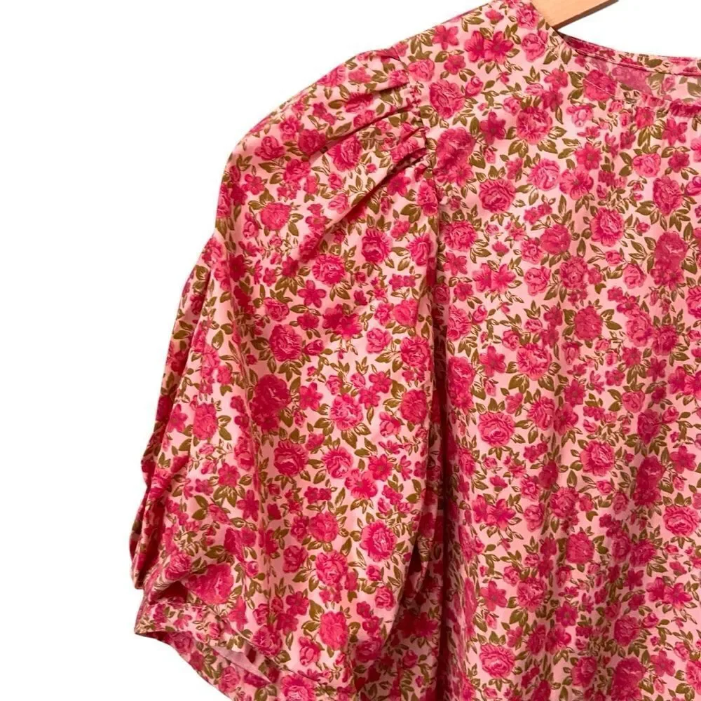 Zara Taffeta Floral Puff Sleeve Blouse
